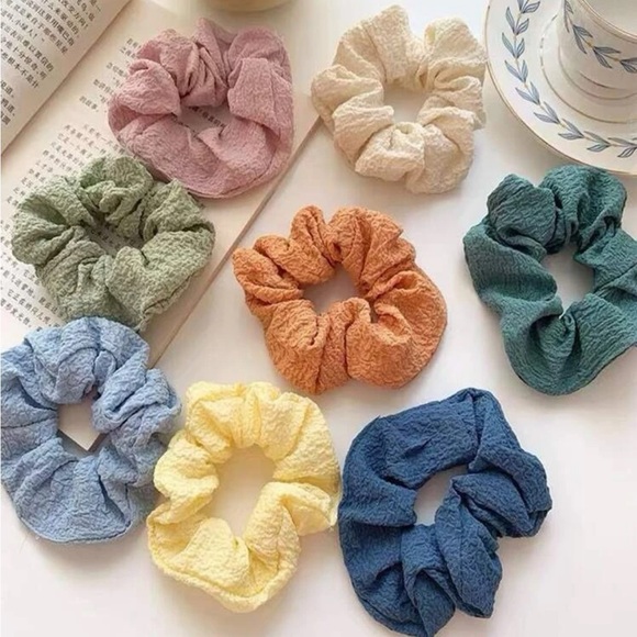 Set of 8 Crinkled Fabric Hair Scrunchies - Picture 1 of 5